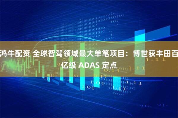 鸿牛配资 全球智驾领域最大单笔项目：博世获丰田百亿级 ADAS 定点